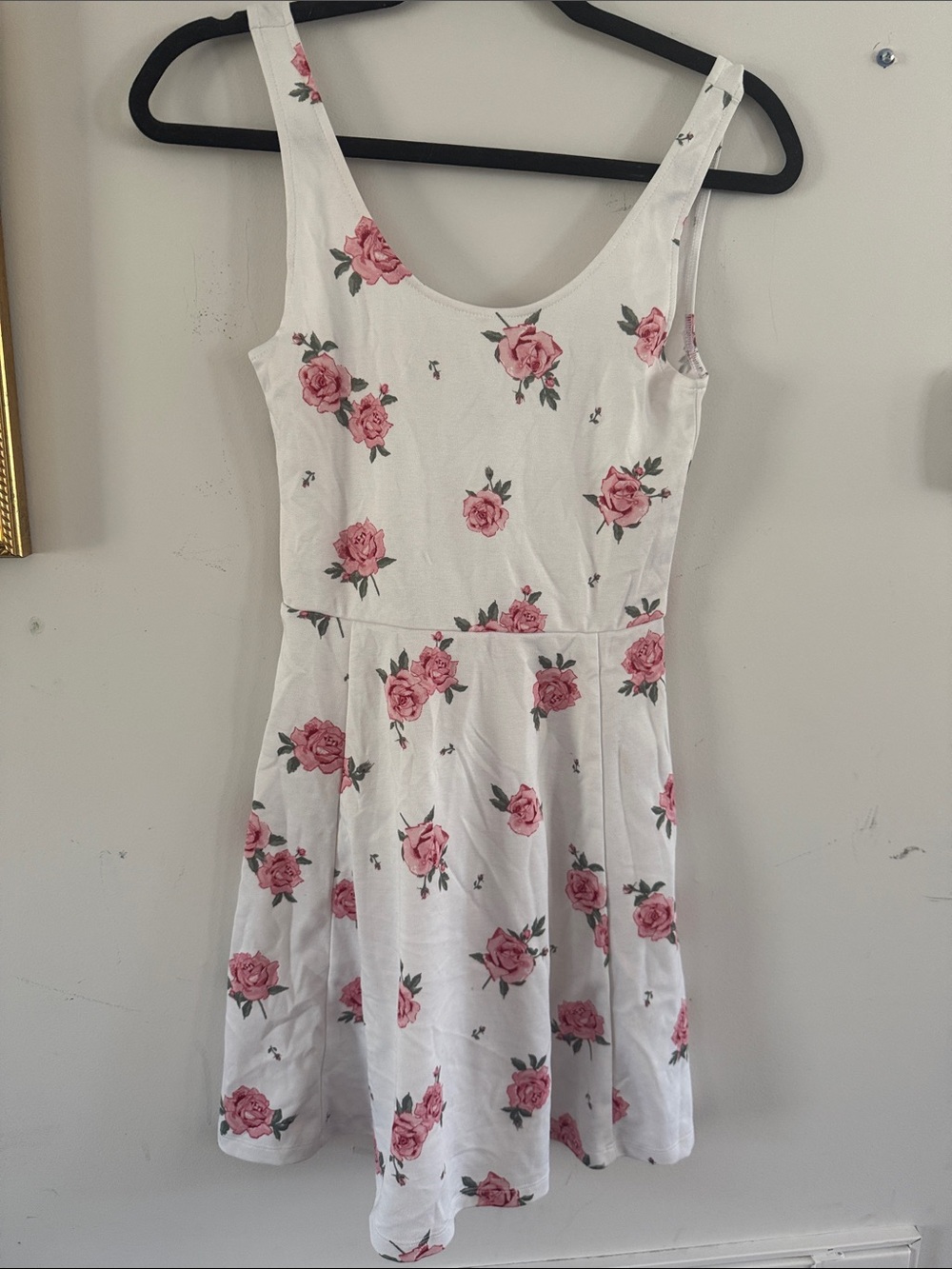 H&M White Floral Sundress with Pink Rose Print